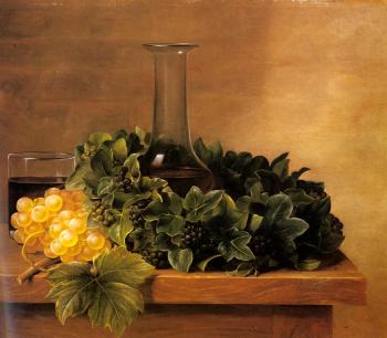 約翰 勞倫茨 延森 A Still Life With Grapes And Wines On A Table 約翰 勞倫茨 延森 A Still Life With Grapes And Wines On A Table